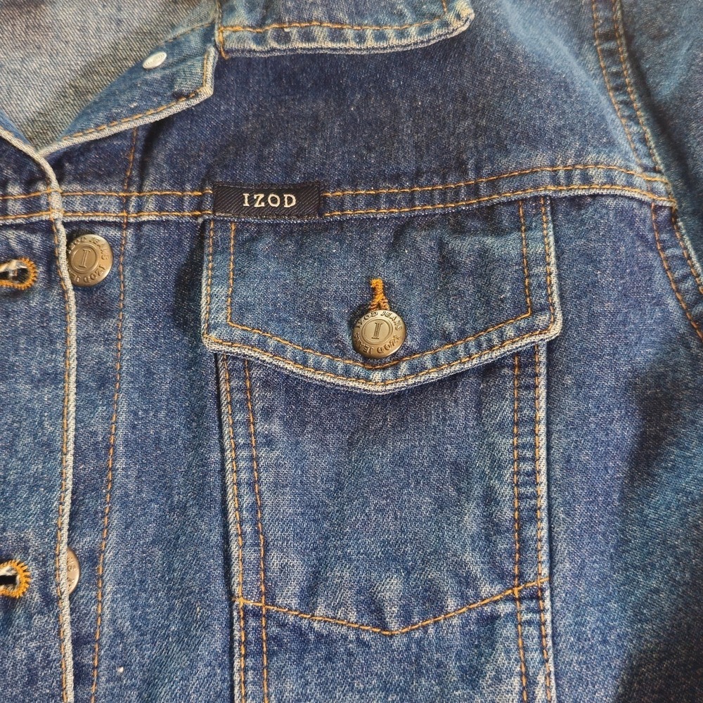 Vintage IZOD Blue Denim Jean Trucker Jacket Women's Size L Classic Button Front - Picture 8 of 11